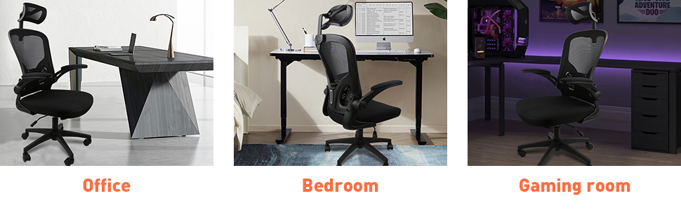 Ергономічне крісло для офісу HANGHAIGO, чорне, з підголівником, підлокітниками та підтримкою попереку, регулювання висоти, функція гойдання 90°-120°, максимальне навантаження 150 кг