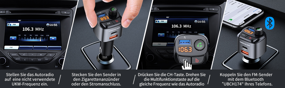 Bluetooth FM-трансмітер UNBREAKcable для авто, адаптер з зарядкою PD3.0 і QC3.0, підсилювач басів, гучний зв'язок, підтримка Siri та Google Assistant