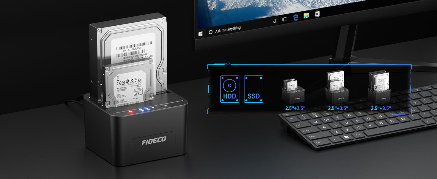 Док-станція для HDD/SSD FIDECO, USB 3.0, 2.5/3.5