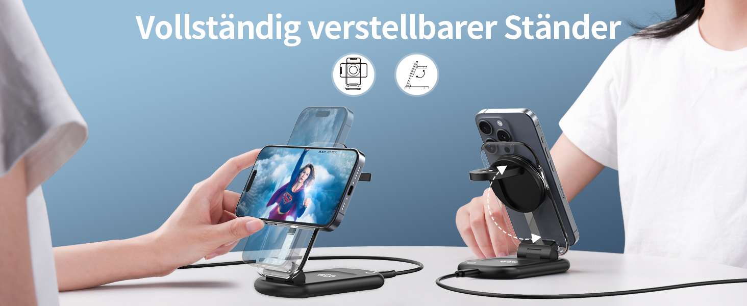MagSafe Зарядна станція 3-в-1: Бездротовий зарядний пристрій для Apple Watch Series 9/Ultra 2/1, iPhone 16/15/14/13/12, AirPods - Чорний