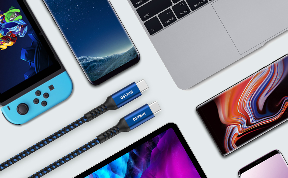 Кабель USB-C Nimaso [2 шт., 2м], 20V/3A/60W, для Samsung, Google Pixel, MacBook, iPad, iPhone, блакитний