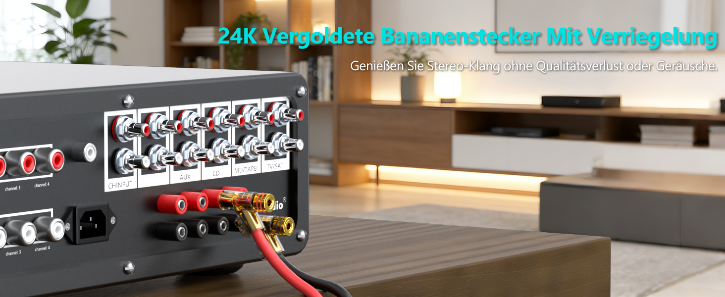 Комплект позолочених бананових роз'ємів Monosaudio (8 шт.) для акустичних кабелів, домашнього кінотеатру та AV-ресиверів, BA1403