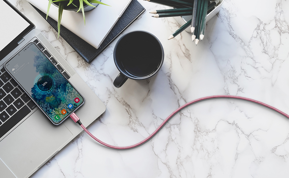 Кабель USB-C 30см [2 шт], білий: USB-A до USB-C, зарядний, нейлон, для iPhone, Samsung Galaxy