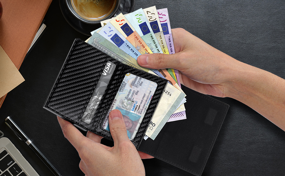 Чоловічий гаманець TENBST з відділенням для монет, преміум якість, RFID захист, slim дизайн, на 8-10 карт, з ковадлинного шкірозамінника, чорний