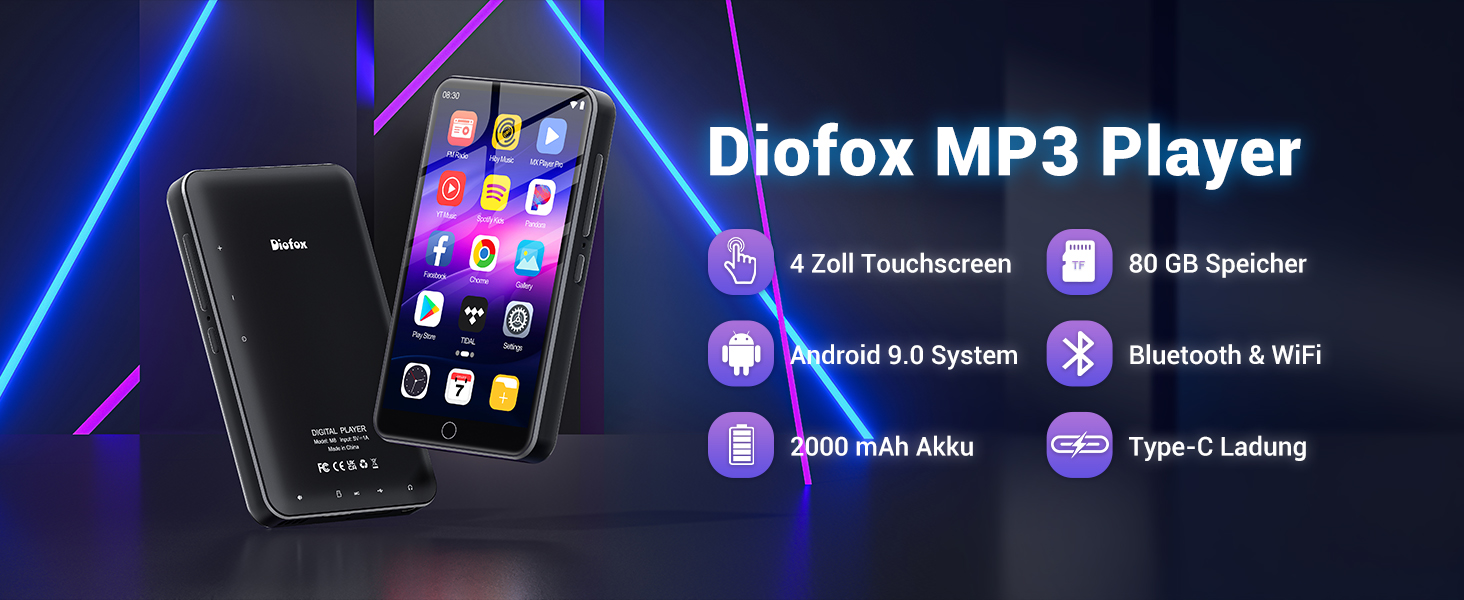 MP3 плеєр 80GB Bluetooth WiFi з Spotify, Hi-Fi Lossless, FM-радіо, E-Book (чорний)