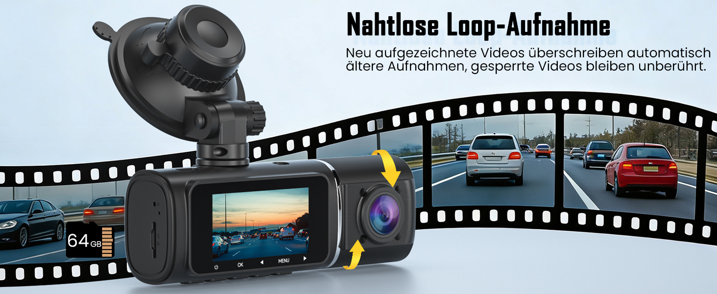 Автомобільний відеореєстратор 4K + 1080P з передньою та задньою камерами, 64GB SD карта, 5GHz WiFi, 1.97