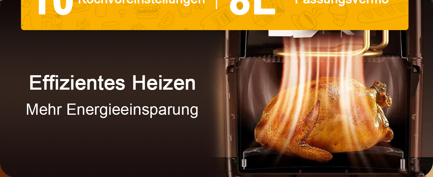 Фритюрниця повітряна XXL 8 літрів | 10-в-1 Airfryer | Розумна фритюрниця | Без олії | Цифровий LED-дисплей | 1500W | Чорний