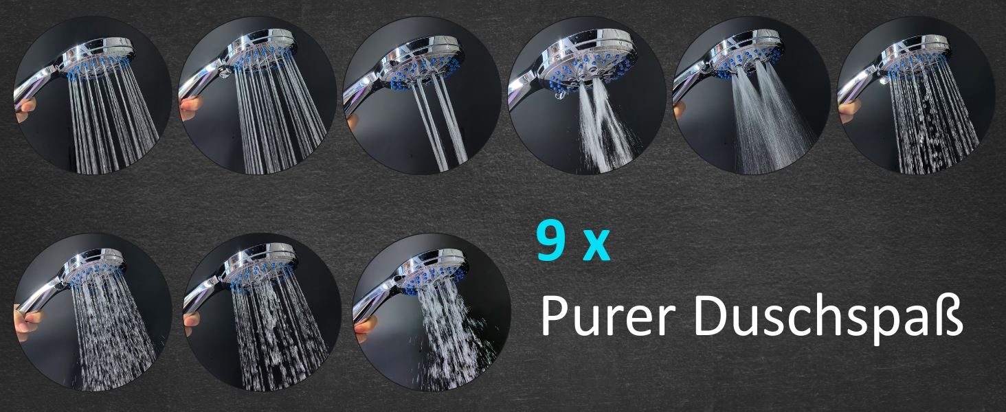 Насадка для душу Energy Rain з 9 режимами, високий тиск, економна вода, ручна лійка для душу, хром