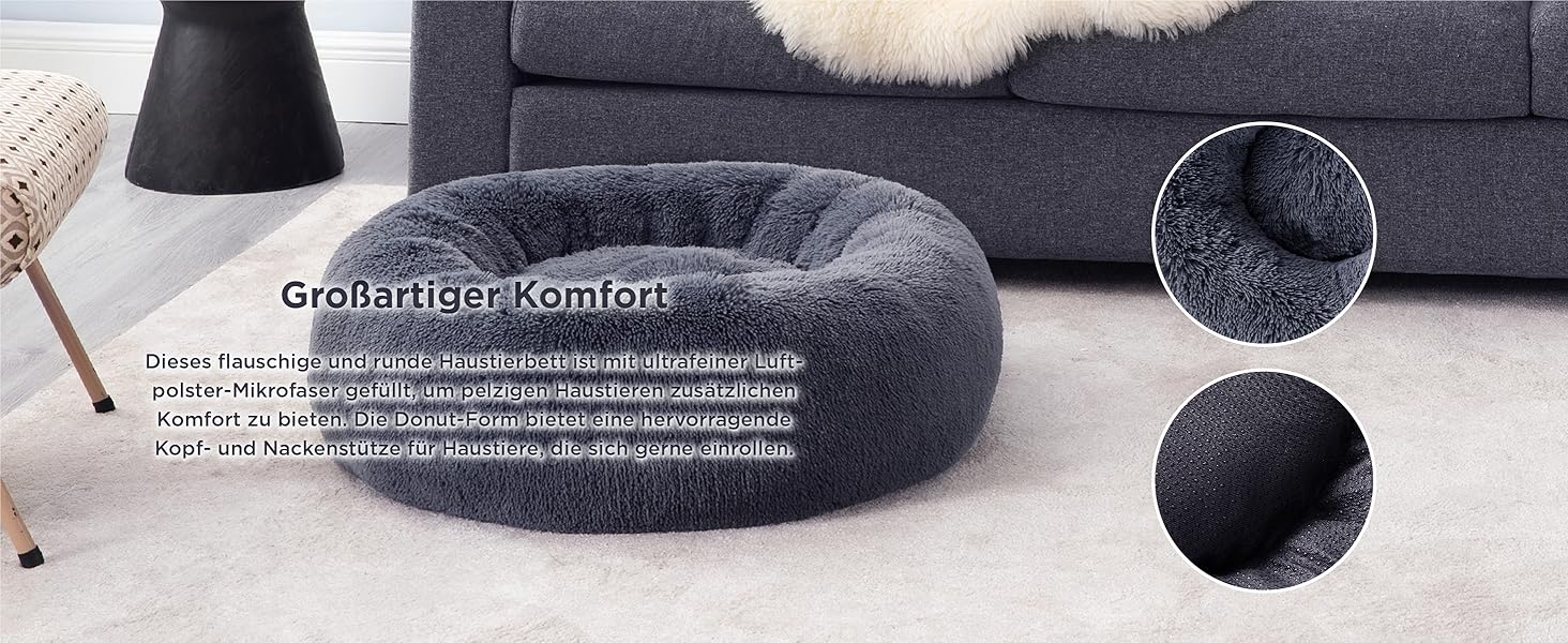 Ліжко для котів і собак BEDSURE, м'яке плюшеве, кругле, 80 см, темно-сіре, пране, лежак для домашніх тварин