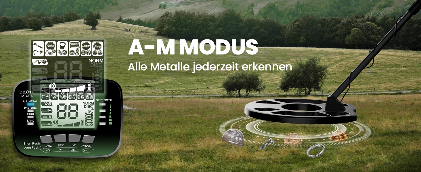 Металошукач DR.ÖTEK Profi Set для дорослих та початківців: 6 режимів, водонепроникна пошукова котушка IP68, 3 режими місцевості з Pinpoint, комплект з аксесуарами (AIR-Green)