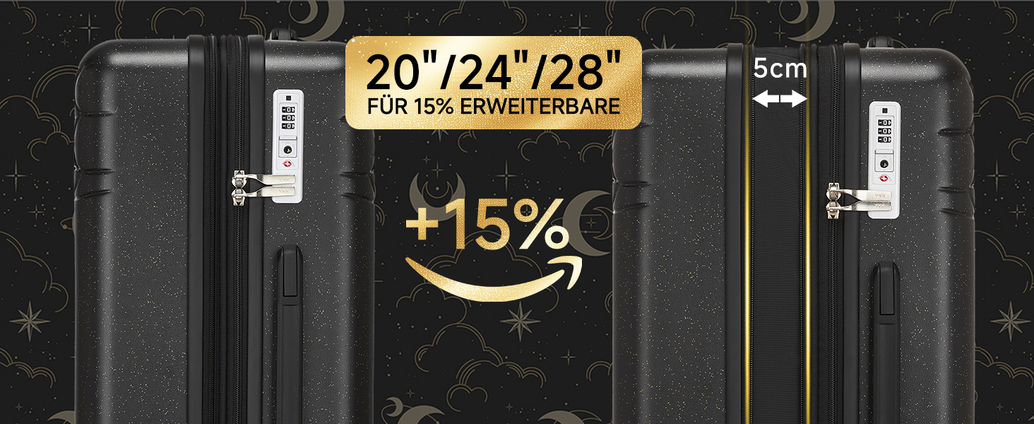 Набір валіз Sea Choice 3 шт. з жорстким корпусом, розширюваний, легкий, з 4 колесами, з тримачем для напоїв та TSA замком, чорний