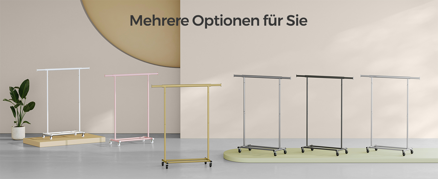 SONGMICS Стійка для одягу на коліщатках, важка, висувна штанга, до 100 кг, рожева HSR013R01, 92-132 см