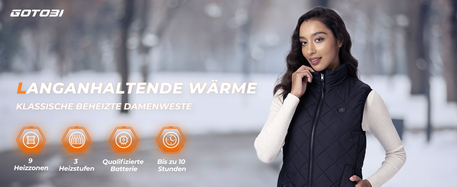 Жіноча грілка для тіла з Powerbank 16000mAh - Грілка з 9 зонами обігріву та 3 рівнями температури, для активного відпочинку, туризму та катання на лижах, чорного кольору, розмір S