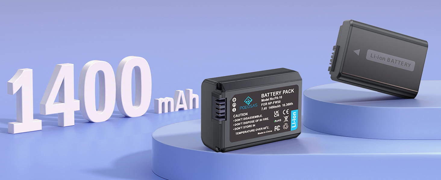 Акумулятор NP-FW50 1400 mAh з USB-C 20W для Sony ZV-E10, Alpha A6000/A6100/A6300/A6400/A6500/A5100/A7/A7II/A7R/A7RII/A7S/A7SII (2 шт.)
