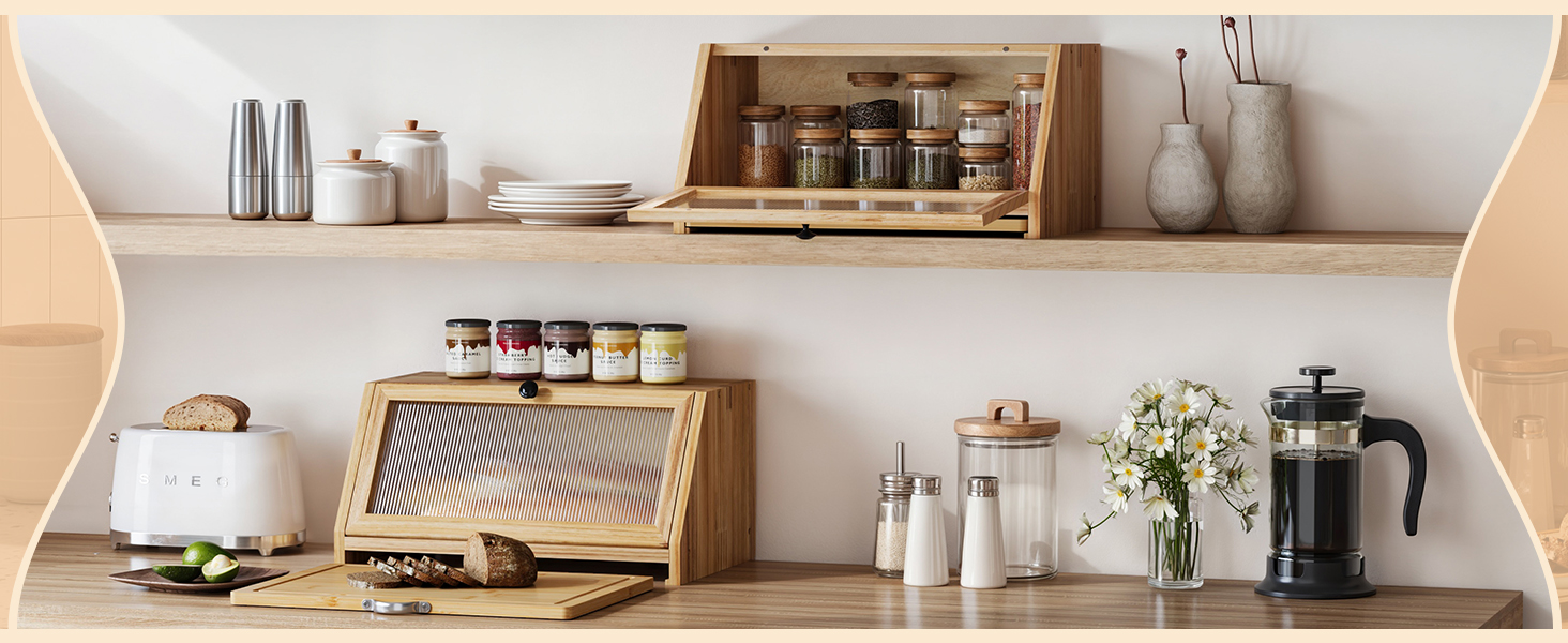 YOUDENOVA Скринька для хліба з дощечкою для нарізання, дерев'яний кошик для хліба, коробка для зберігання, бамбукова коробка для хліба, солі та перечниці, 39x25x20 (ДхШхВ) см, (Bois)