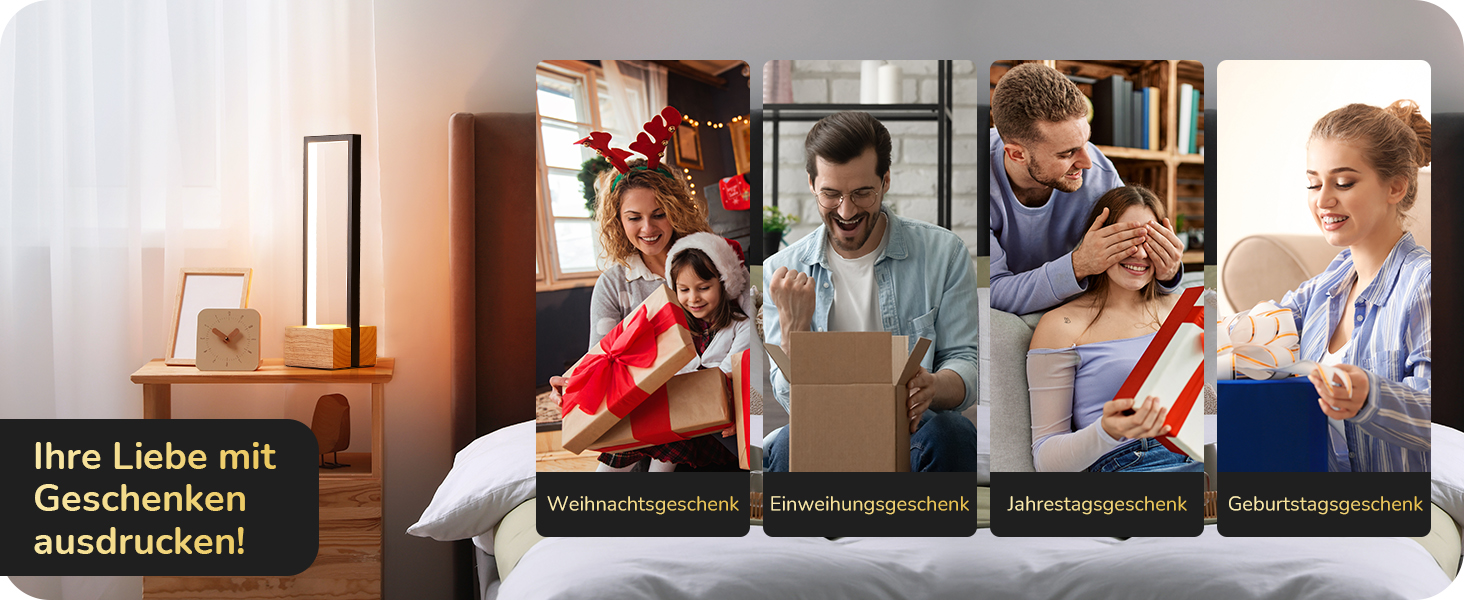 LED настільна лампа EDISHINE з дерева, торкання, регулювання яскравості та функцією пам'яті, 3 колірні температури, 350 люмен, сучасна лампа для вітальні, офісу, подарунок, чорний сучасний стиль