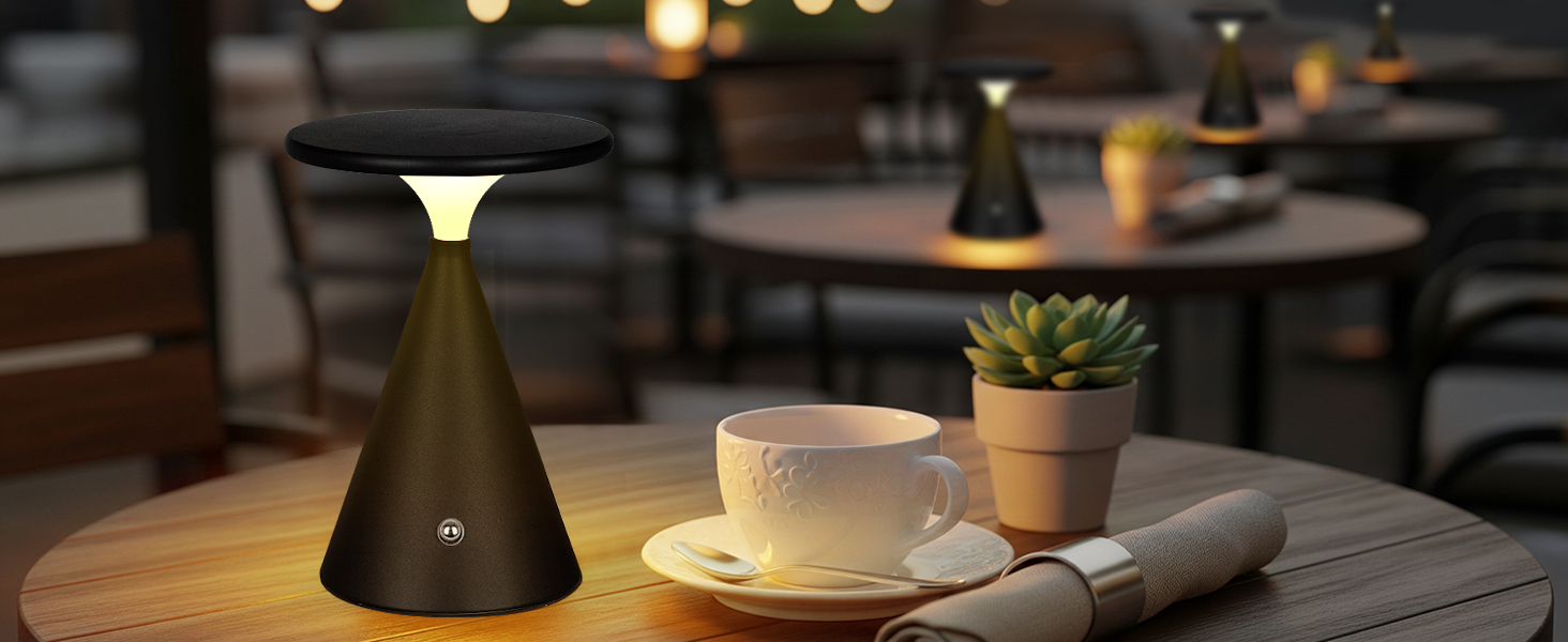 Світлодіодна настільна лампа бездротова LED акумуляторна, димуєма, 4000mAh, для приміщення та вулиці, сенсорна, 3 кольори, регульована яскравість, стильна (1 шт., чорна)