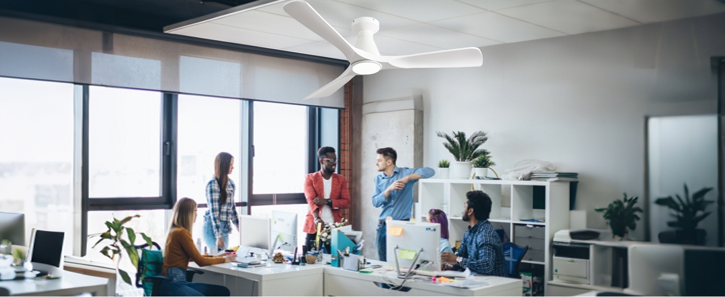 Стелянка вентилятор Depuley 42 дюйми з підсвічуванням: 3 лопаті, врізний монтаж, для спальні. Диммування, керування через додаток, тихий DC-двигун, таймер. Білий колір.