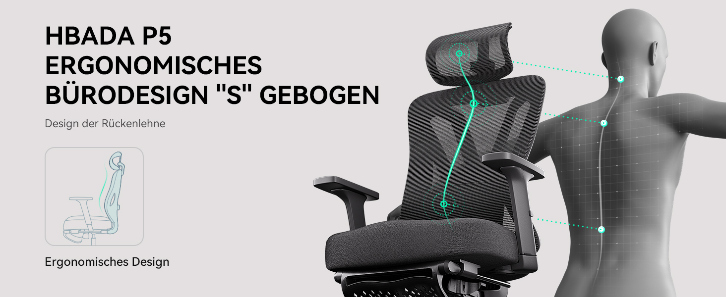 Hbada P5 Ergonomic Office Chair with Adjustable Lumbar Support, Breathable Seat Cushion, Footrest, Black Computer Desk Chair