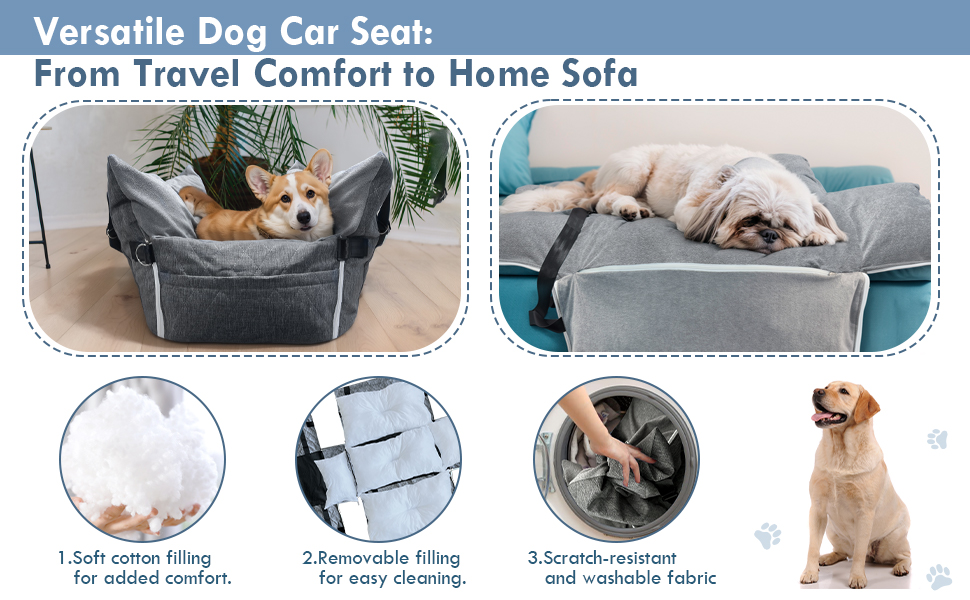 Автокрісло для собак - автокрісло-бустер для маленьких та середніх собак до 18 кг, з ременем безпеки та кишенями для зберігання, антиковзаюча підставка (смужка в морському стилі), сіре, 77x52 см