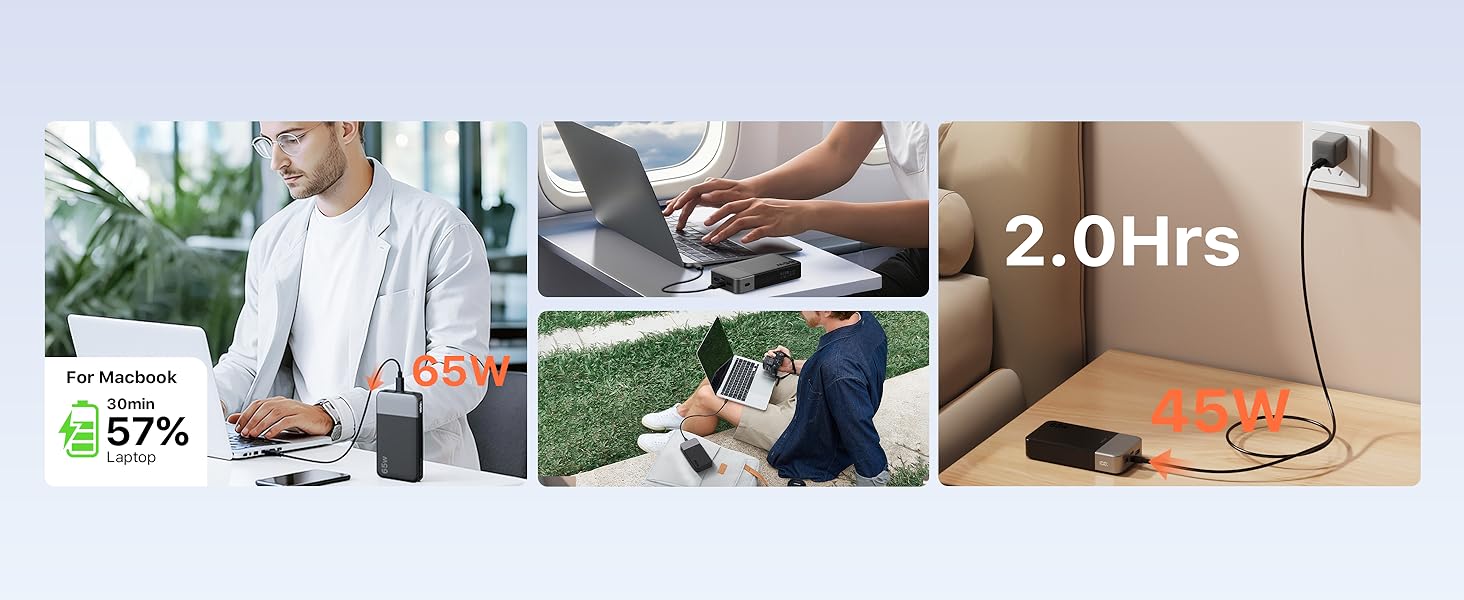 Power Bank JUOVI 65W 20000mAh з двома USB-C та двома USB-A, для ноутбука, телефону, iPad, MacBook, Steam Deck (Чорний)