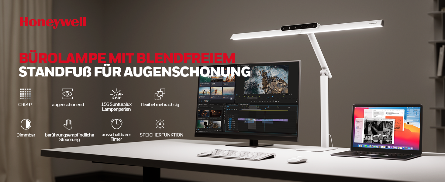 Світлодіодна настільна лампа Honeywell HJ1WT, 1200 лм, з регулюванням яскравості, біла