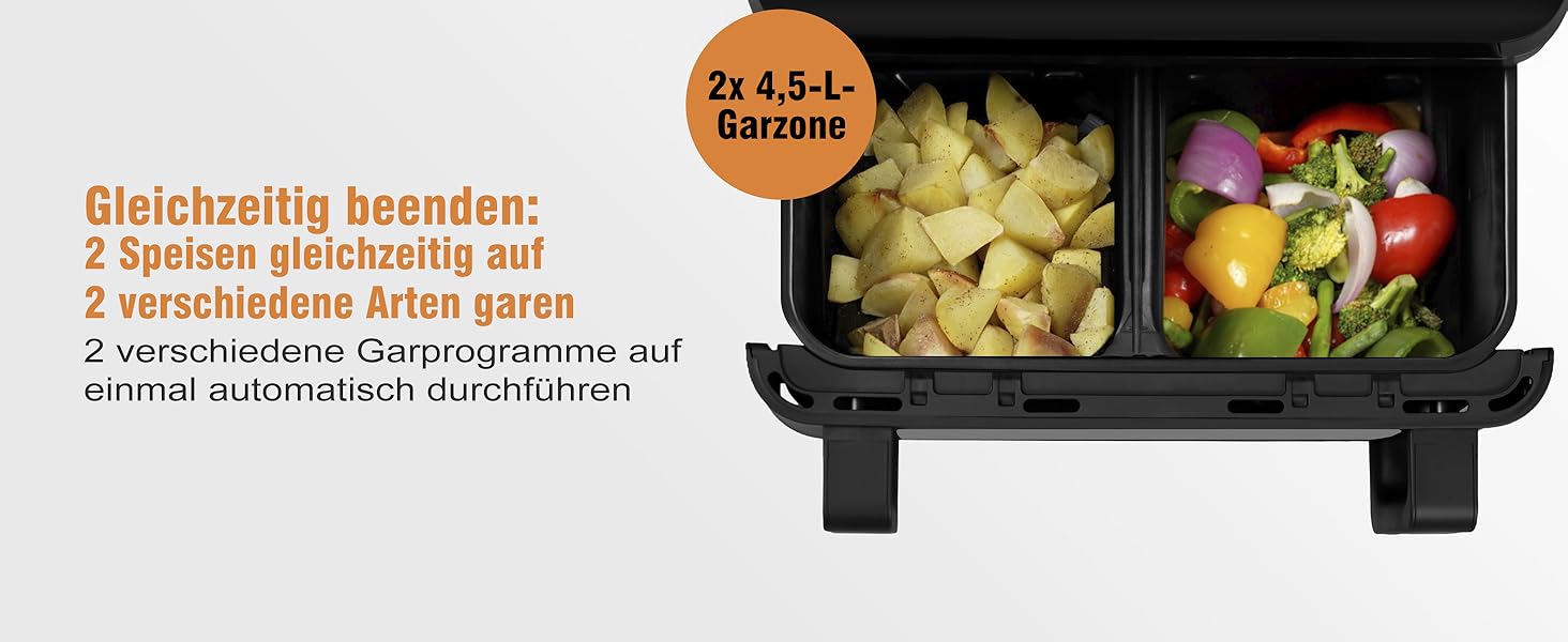 Фритюрниця повітряна LLIVEKIT з 2 камерами та вікном, 4.5л+4.5л, 9-в-1, XXL, без олії, з сенсорним екраном, таймером