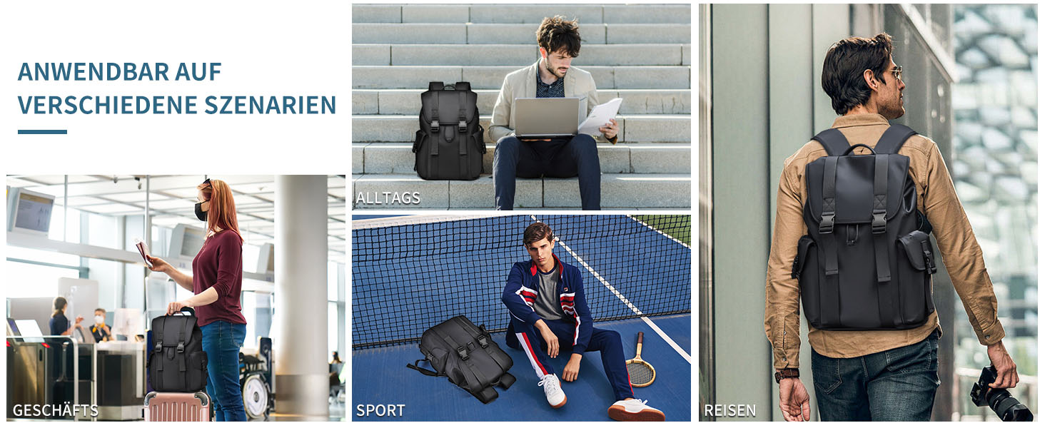 Чоловічий та жіночий рюкзак Vintage 17.3 дюйми, водонепроникний, для ноутбука, школи, подорожей, чорний