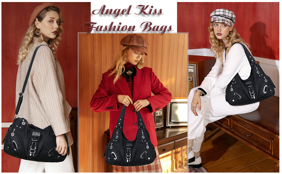 Сумка жіноча Angel Kiss Hobo через плече, чорна, PU шкіра, багато відділень