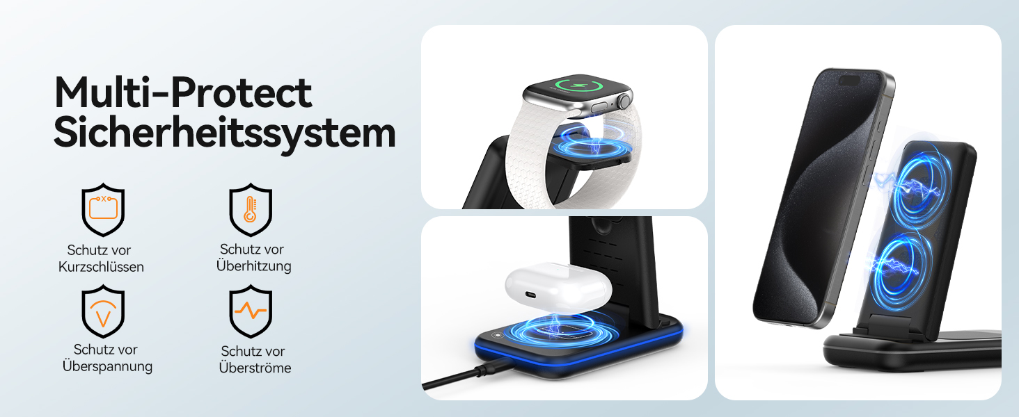 TECKNET Бездротова зарядка 3 в 1, Складна індукційна станція, Швидка зарядка для iPhone 17/16/15/14/13/12/11/Pro Max, Apple Watch Ultra/11-3/SE, AirPods Pro 3-2/4-2, Чорний