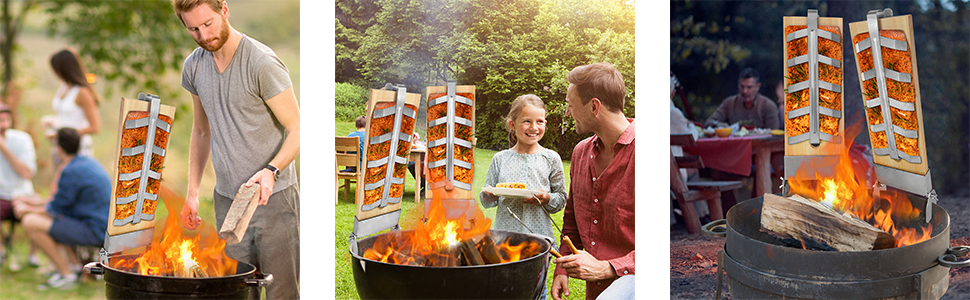 Набір дощок для запікання лосося NAIZY з кедра з тримачем із нержавіючої сталі, 5 рівнів регулювання, для вогнища та гриля, 2 шт.