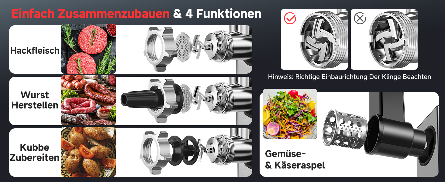 М'ясорубка електрична AAOBOSI 3000W з LED-дисплеєм, 3 швидкості, анти-затор, контейнер для зберігання, для ковбас та кібе, срібляста