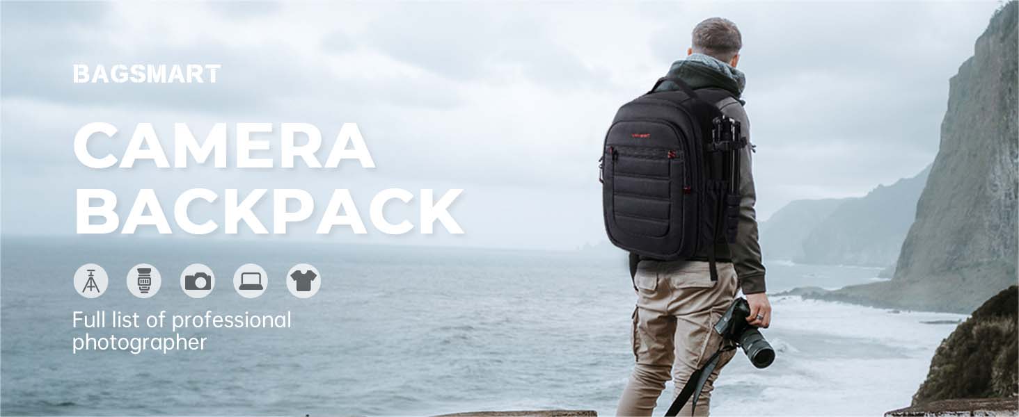 Сумка-рюкзак для фотокамери Bagsmart: водонепроникний рюкзак для фотографів з відділенням для ноутбука 15,6 дюймів, чорний