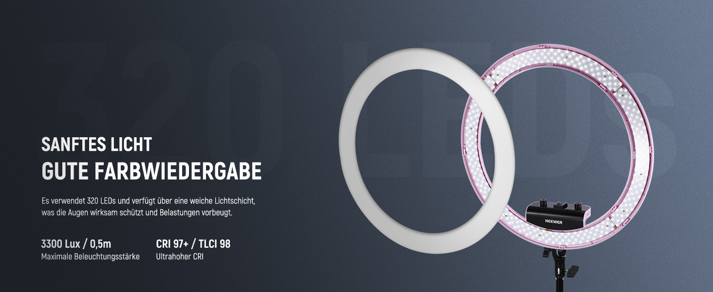 NEEWER Комплект кільцевого світла для фото та відео: 48 см, 52 Вт, регульоване LED світло, штатив, Bluetooth, рожевий (RP18B Pro)