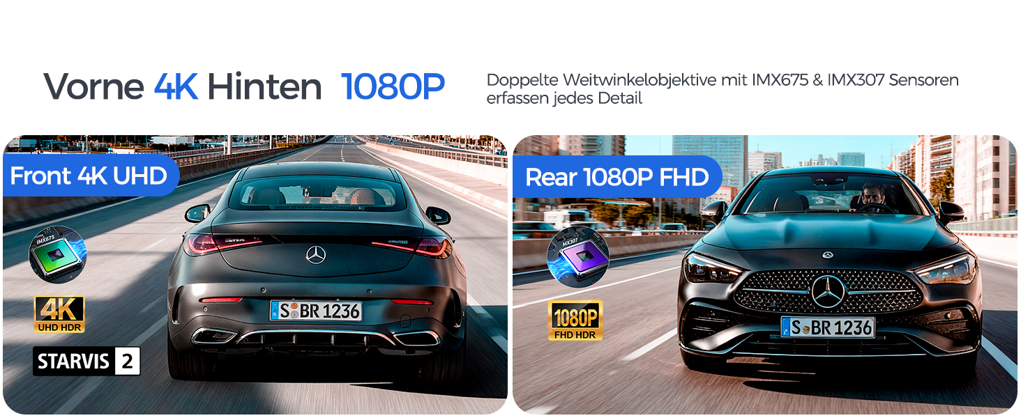 Відеореєстратор HUPEJOS 4K для авто (двоканальний, STARVIS, HDR, GPS, WiFi, нічна зйомка, 64GB карта в комплекті)