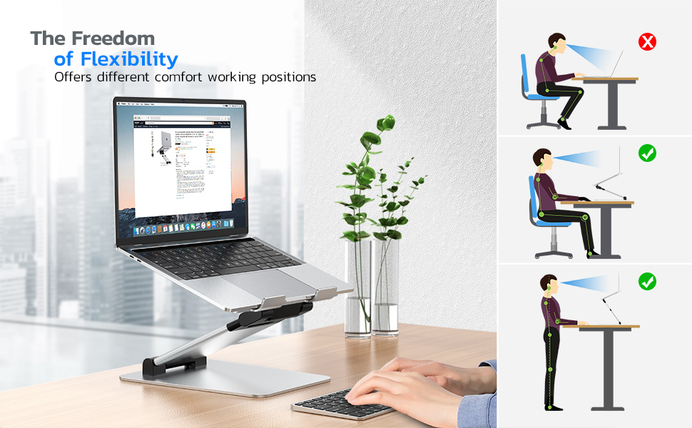 NULAXY Adjustable Laptop Stand - Ergonomic, Portable, Foldable - Supports up to 10kg, Compatible with 10-17 inch Laptops - Space Grey