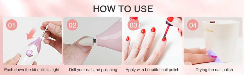 TOUCHBeauty Електричний фрезер для нігтів 5-в-1, бездротовий, манікюр/педикюр, UV LED сушарка, AG-1335C (Рожевий)