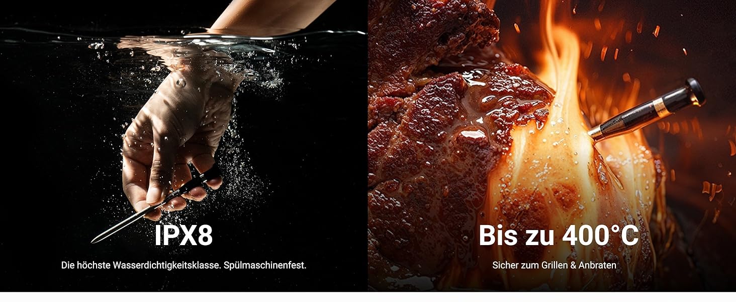 ThermoMaven P2: Розумний термометр для м'яса з Bluetooth 5.3, 6 датчиків, Wi-Fi, IPX8, для гриля, духовки, кухні, фритюрниці (4 зонда)