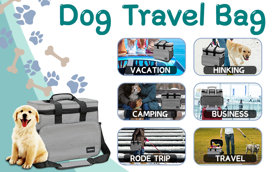 Набір для подорожей з собакою: сумка-переноска, миски та контейнери для їжі. Сірий, L