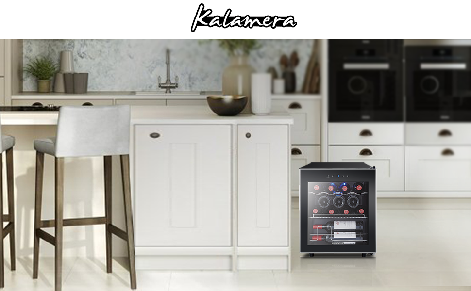 Kalamera 28-Bottle Wine Refrigerator with Touch Panel, Stainless Steel Door, 5-18°C Cooling Zone, Removable Wooden Shelves - KRC-86FCSS-W