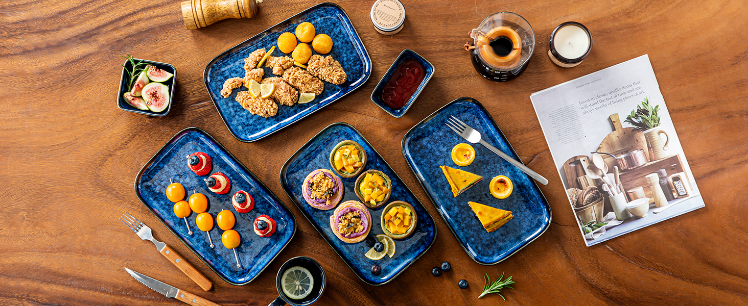 Набір тарілок Vancasso Stern для 4 осіб: сервірувальні, десертні, для тортів, сніданок, 4 шт. (блакитно-зелений)