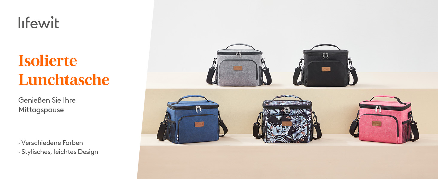 Термосумка LifeWit 9L для обідів та пікніків, чорна, вміщує 12 банок