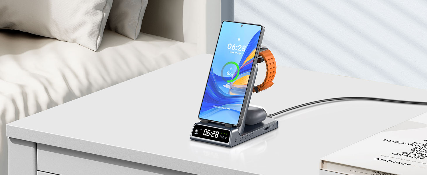 Бездротова зарядка SwanScout 703S 3-в-1 для Samsung Galaxy S25/S24/Fold 7, Watch 8/8 Classic/Ultra та Buds (Технічний сірий)