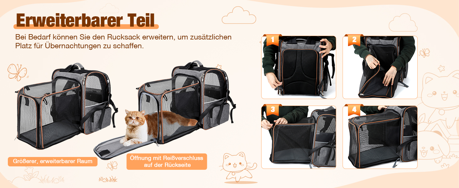 Розширюваний рюкзак для кота/собаки, до 8 кг, сірий. Рюкзак-переноска для тварин з безпечною шнуркою та підстилкою, 32 x 28 x 42 см