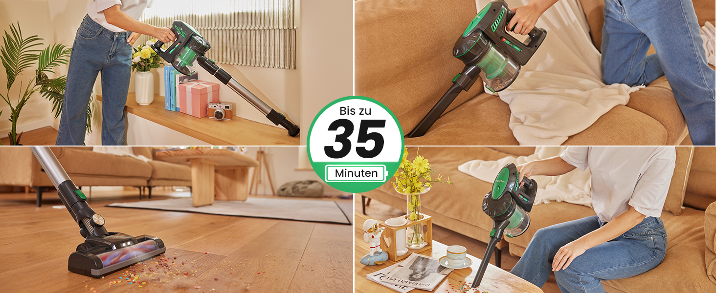 Бездротовий пилосос Vactidy Blitz V8: акумуляторний, 25KPa, 35 хв роботи, для твердих підлог, видаляє шерсть тварин, зелений