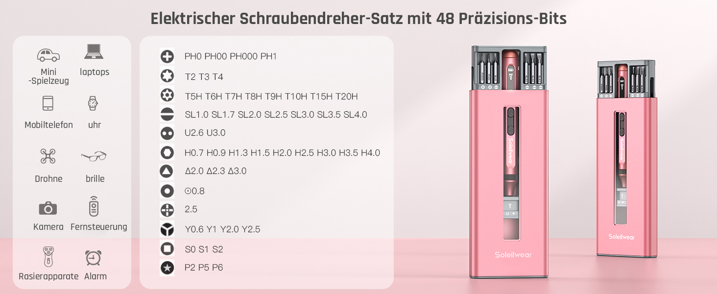 Електричний набір викруток преміум-класу 52 в 1 з 48 магнітними бітами, акумуляторний, для ремонту телефонів, камер, ноутбуків, годинників (Twilight Pink)