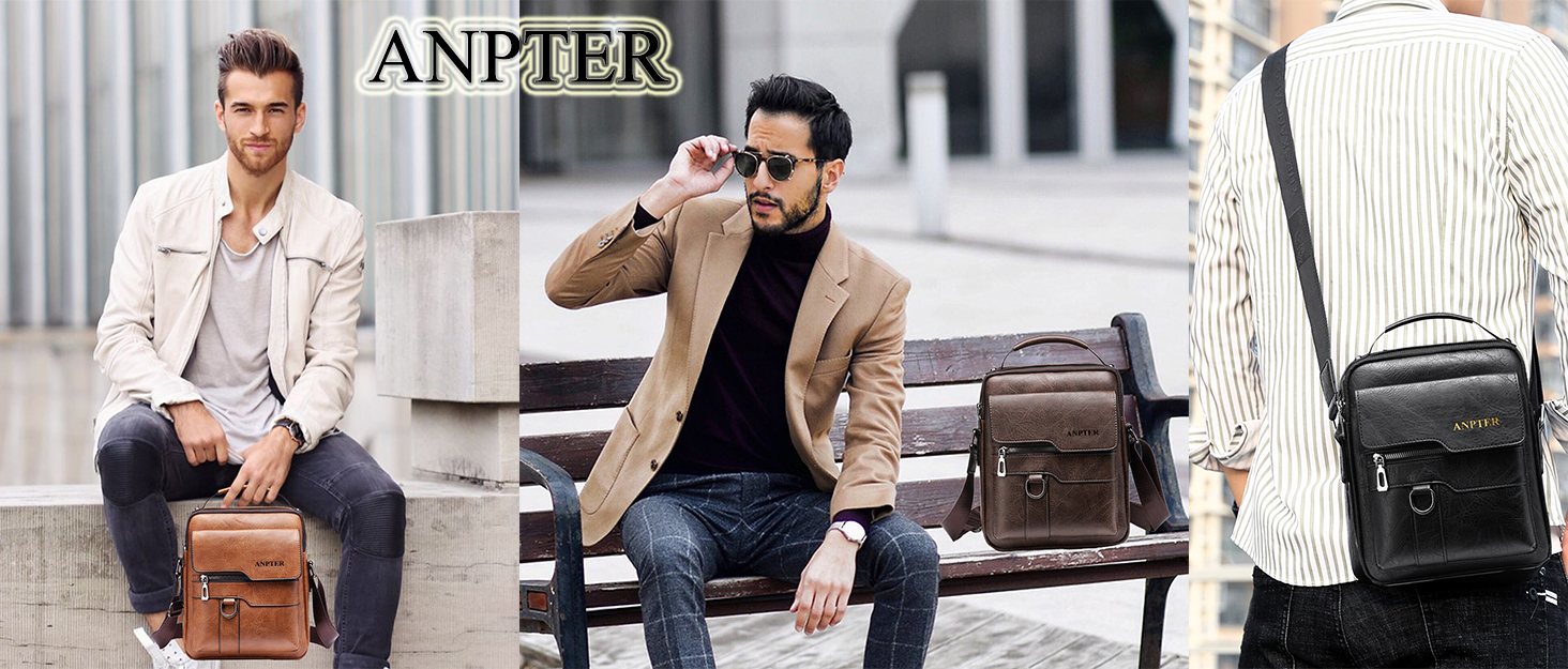 Чоловіча сумка через плече ANPTER: шкіряна, вінтажна, месенджер, через плече, для телефону (колір: коричневий)