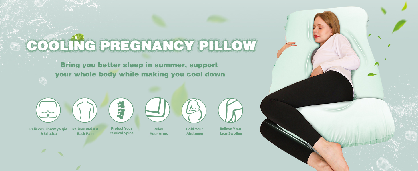 Подушка для вагітних Chilling Home J-подібної форми, подушка для тих, хто спить на боці, подушка для годування, велика подушка для підтримки, подушка для жінок та тих, хто спить на боці (Охолоджуючий зелений)