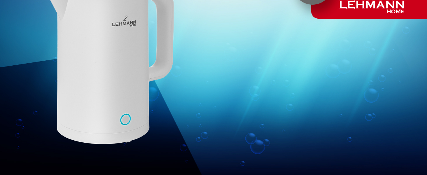 Електричний чайник LEHMANN з нержавіючої сталі 1.7L, 2200W, швидкий нагрів, подвійні стінки, автовимкнення та захист від перегріву, BPA-free, для дитячого харчування, чаю та кави (білий)