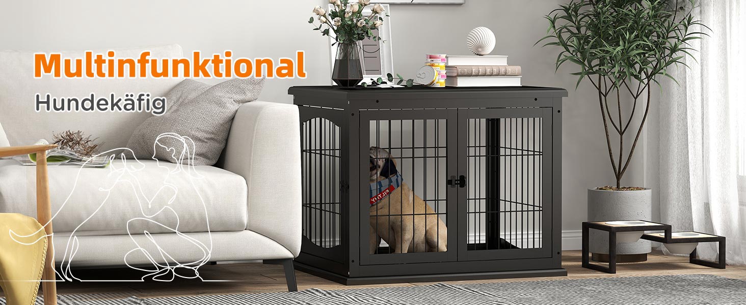 Клітка для собак PawHut, собача будка з 2 входами, замикається, для маленьких собак, 58,5 x 81 x 66 см (Чорний)